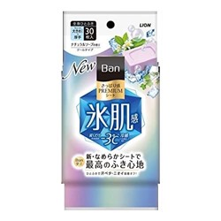 Дезодорант для всего тела в форме салфеток с пудрой и охлаждающим эффектом (аромат Цветочное мыло) Ban Premium, Lion 30 шт.