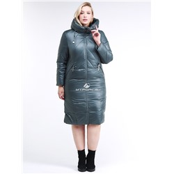Женская зимняя классика куртка большого размера темно-зеленного цвета 108-915_16TZ