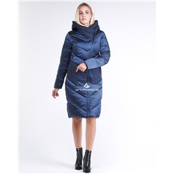 Женская зимняя классика куртка с капюшоном темно-синего цвета 9102_22TS