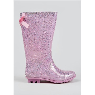 Girls Pink Ribbon Glitter Wellies (Younger 10-Older 5)