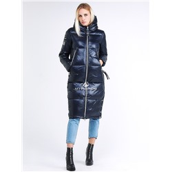 Женская зимняя классика куртка с капюшоном темно-синего цвета 1962_02TS