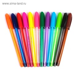 Ручка шариковая, 1.0 мм, корпус тонированный в цвет стержня, 12 штук разных цветов
