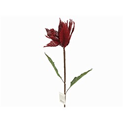 Цветок декоративный (на ножке) "Пуансетия" красный, h=66см. (металл, бумага, ткань) (упаковочный пак