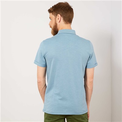 Рубашка-поло прямого кроя с вышитым узором - голубой