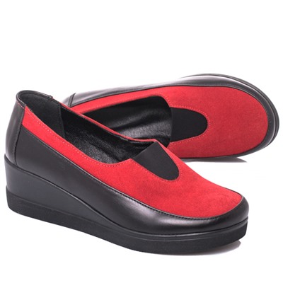 Женские кожаные туфли Shik Shoes Shik3166 Черный кожа+Красн. замш: Под заказ