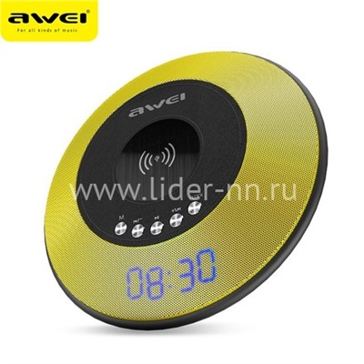 Колонка AWEI (Y290) Bluetooth/MicroSD/FM/часы/беспроводное ЗУ (желтая)