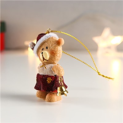 Сувенир полистоун подвеска "Мишка в новогоднем колпаке с колокольчиком" МИКС 6,5х2,5х4 см