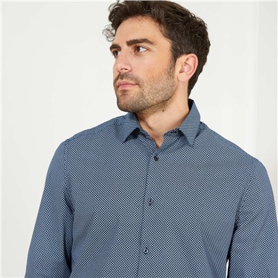 Рубашка стандартного кроя из поплина в мелкий узор - голубой