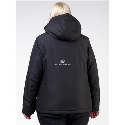 Женская зимняя горнолыжная куртка большого размера черного цвета 11982Ch