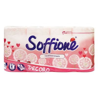 Туалетная бумага Soffione Decoro pink, 2 сл., розовая, 8 рул.