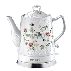 Чайник Kelli KL-1401 керамический Объём 1,7л Мощность 2400Вт ЦВЕТ-БЕЛЫЙ-ЦВЕТЫ (6) оптом