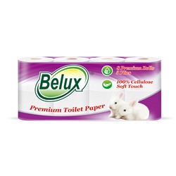 Туалетная бумага Belux, белая, 3 сл., 8 рул.