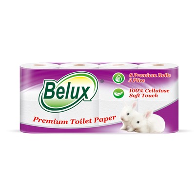 Туалетная бумага Belux, белая, 3 сл., 8 рул.