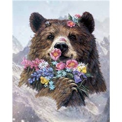 Картина по номерам 40х50 - Медведь с цветами