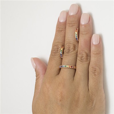 Золотое кольцо с разноцветными  фианитами "Радуга" - 1133