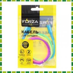 Кабель для зарядки телефона FORZA micro-USB, 2А, 1м, пластик, цвет радуга