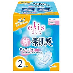 Гигиенические прокладки классические, без крылышек с мягкой поверхностью ElisNewSkin (20,5 см, нормал), Daio Seishi 2 упаковки по 28 шт