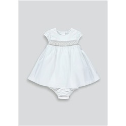 Girls Cream Short Sleeve Smock Dress (Tiny Baby-23mths)