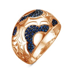 Золотое кольцо из коллекции "Russo" с фианитами синего цвета - 1009