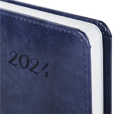 Ежедневник датированный 2024 А5 138x213 мм BRAUBERG "Legend", под кожу, магнитная застежка, синий, 114861
