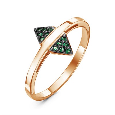 Золотое кольцо с фианитами зеленого цвета - 616