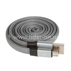 USB кабель micro USB 1.0м AWEI CL-12 плоский/оплетка (серый)