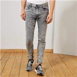 Узкие джинсы с выбеленным эффектом - серый