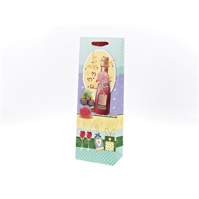 Пакет подарочный 3D (для бутылки) (ламинированный с накладными деталями, текстильные ручки) 13*8,5*3