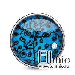 Кнопка  голубой растительный орнамент #1
