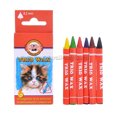 Восковые карандаши "Trio Wax", 6 цв, трехгранные, с европодвесом,
