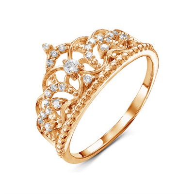 Золотое кольцо "Корона" с бесцветными фианитами - 522