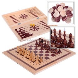 Игра 3в1 малая 400*200*34 (шашки, шахматы лак.,нарды) лакированные