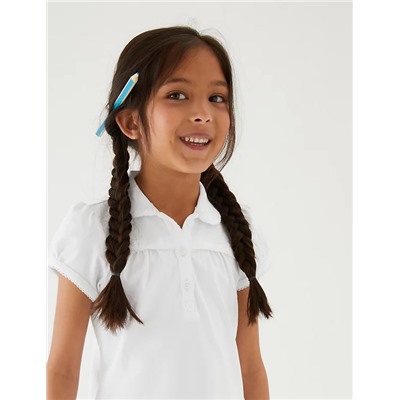 2pk Girls' Cotton Regular Fit School Polo Shirts (2-18 Yrs)