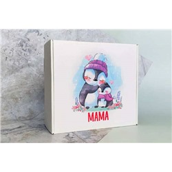 Коробка-бокс подарочная с наклейкой Мама-пингвины, без наполнителя