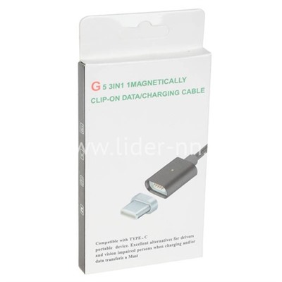 USB кабель для USB Type-C 1.0м текстиль/МАГНИТНЫЙ (черный) в коробке