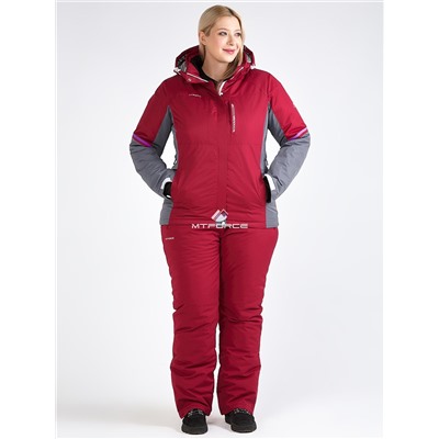 Женская зимняя горнолыжная куртка большого размера бордового цвета 1934Bo