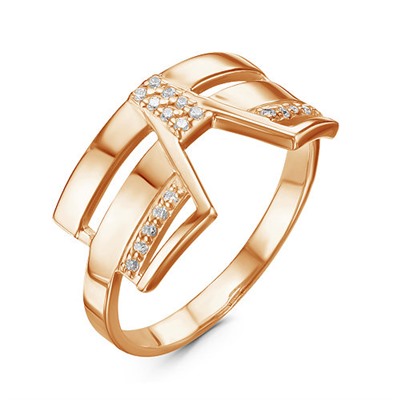 Золотое кольцо с бесцветными фианитами - 1035