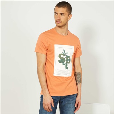 Хлопковая футболка с рисунком - оранжевый