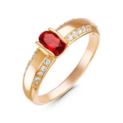 Золотое кольцо с фианитом красного цвета - 580