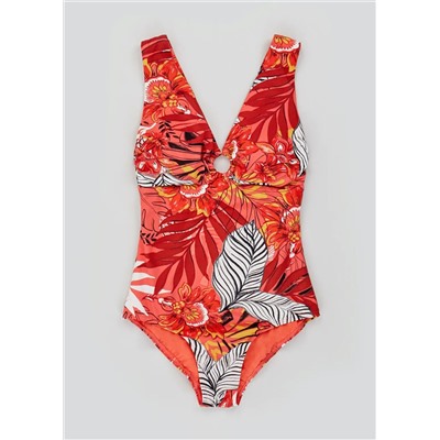 Soon Floral Palm Ring Detail Swimsuit