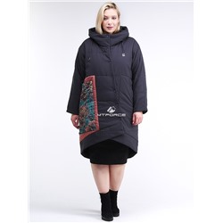 Женская зимняя классика куртка большого размера темно-серого цвета 112-901_18TC