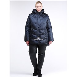 Женская зимняя классика куртка большого размера темно-синего цвета 85-923_5TS