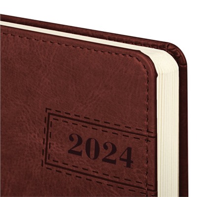 Ежедневник датированный 2024 А5 138x213 мм, BRAUBERG "Imperial", под кожу, коричневый, 114855