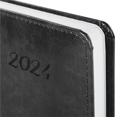 Ежедневник датированный 2024 А5 138x213 мм BRAUBERG "Legend", под кожу, застежка, серый, 114862