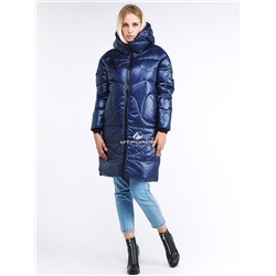 Женская зимняя молодежная куртка с капюшоном темно-синего цвета 9131_22TS
