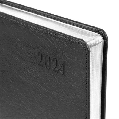 Ежедневник датированный 2024 А5 138х213 мм BRAUBERG "Impression", под кожу, серый, 115005