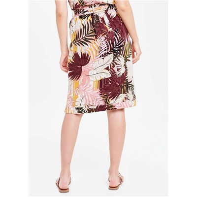 Palm Print Belted Linen Skirt