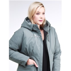 Женская зимняя классика куртка большого размера цвета хаки 110-905_7Kh
