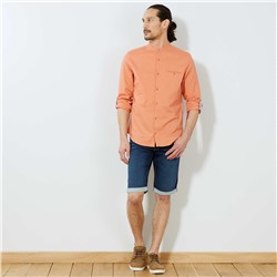 Прямая рубашка из хлопка и льна - оранжевый