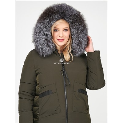 Женская зимняя молодежная куртка большого размера цвета хаки 92-955_8Kh